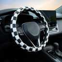 Black and White Race Checkered Steering Wheel Cover Auto Leather Steering Wheel Protector, Anti-Slip, Breathable, Absorbing Sweat, Universal Car Accessories 14.515 inch,Fit for Most Car, Trucks, SUV