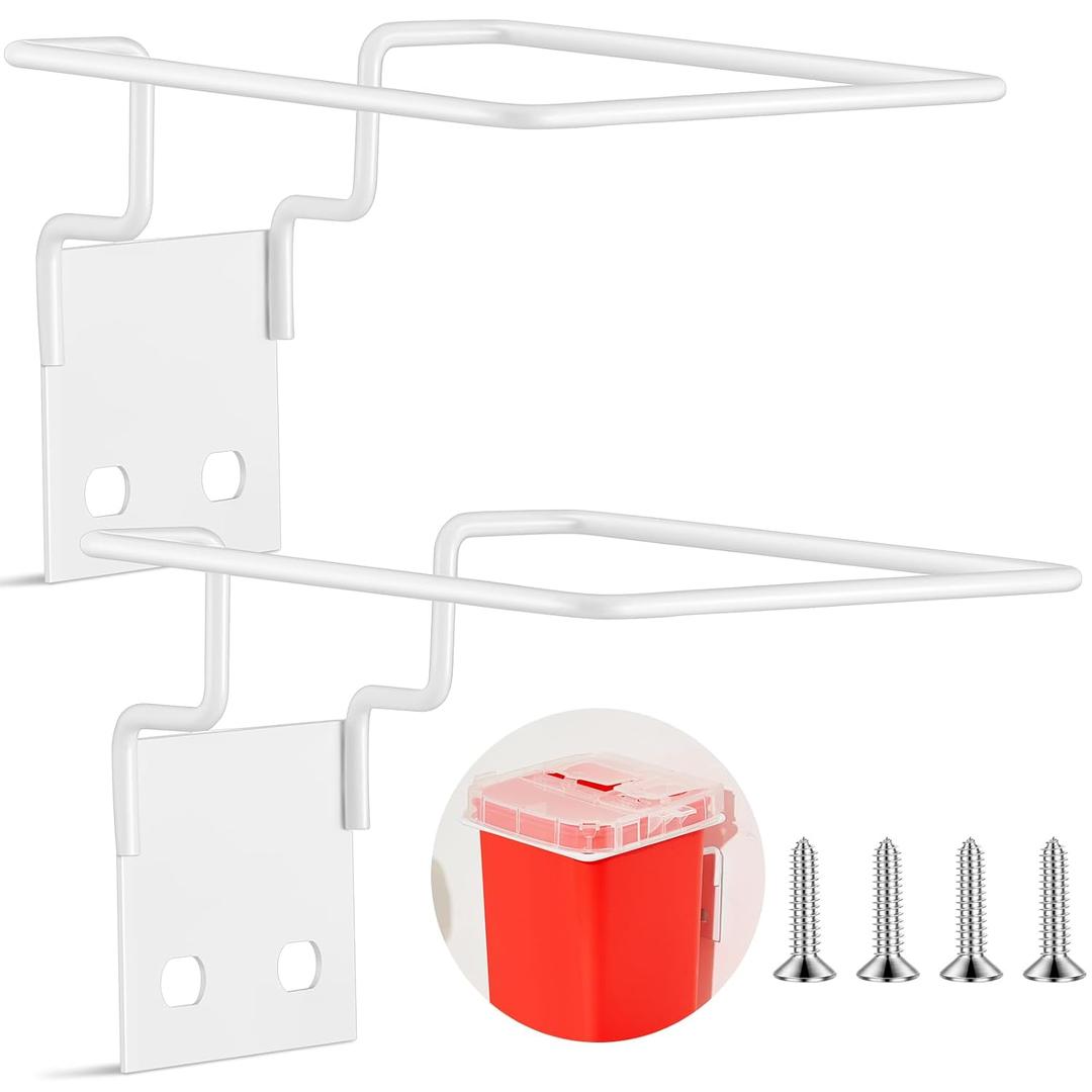 2 Set Wall Mount Sharps Container Mounting Bracket for 1 Quart 8702, 8702T, 8721 Stackable Sharps Container, White