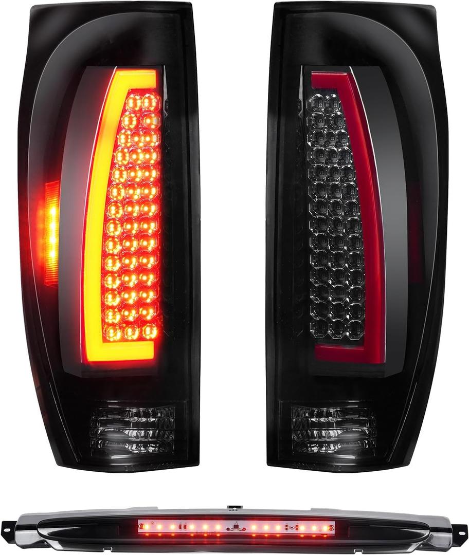 Tresound Tail Light + 3rd Brake Lamp for Chevy Avalanche 1500 2500 2002-2006, Third High Mount Stop Light Rear LED Taillight Assembly, 15771437, 15092493 (Chrome Housing Smoked Lens)