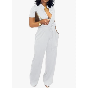 Yiershu Formal Jumpsuit for Women Dressy Elegant Long Straight Pants Jumpsuits for Party Club with Button Down, Size: Medium