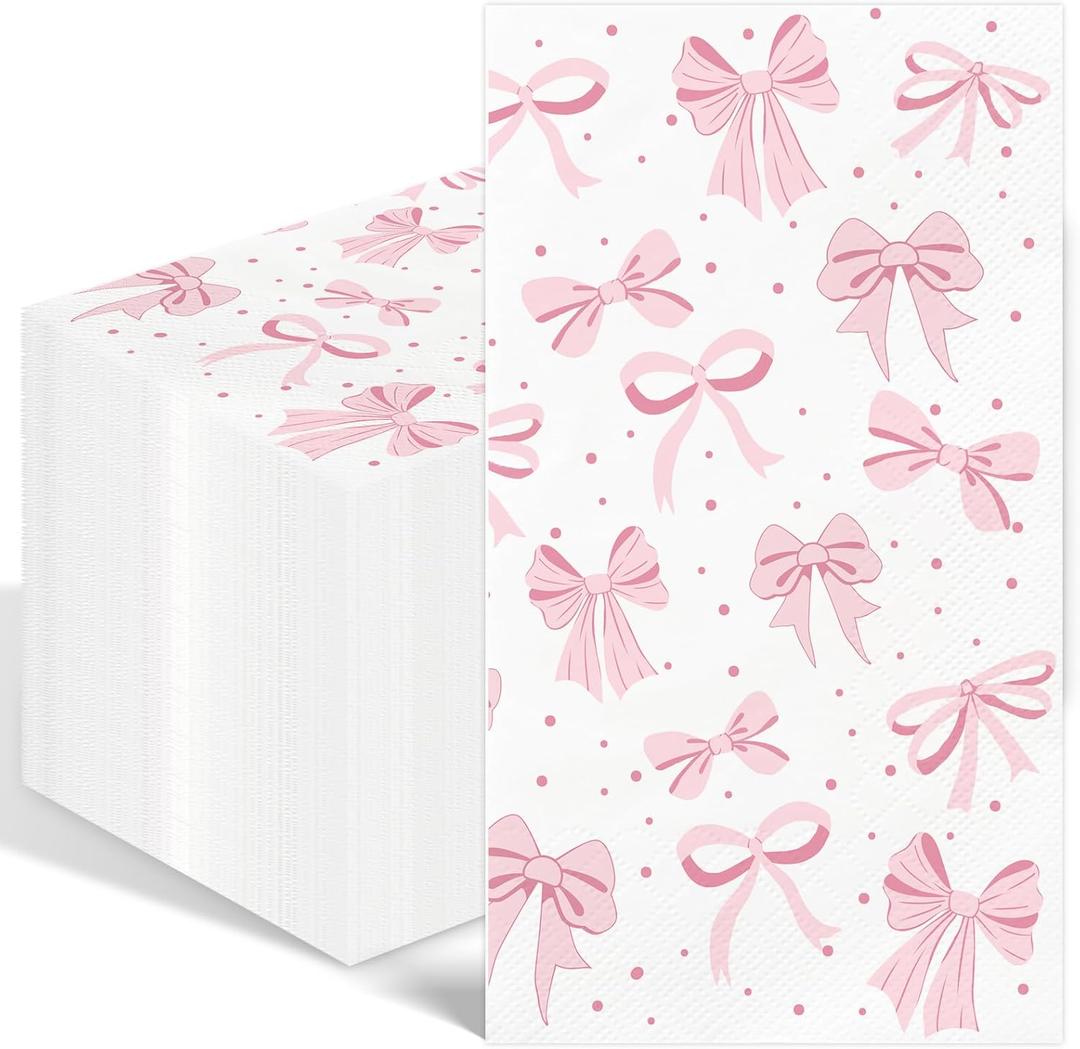 100PCS Pink Bow Napkins Disposable Hand Towels for Bathroom 3 Ply Decorative Bow Paper Napkins Pink Coquette Girl Party Guest Napkins for Birthday Bachelorette Bridal Wedding Party Supplies 100PCS Pink Bow Napkins Disposable Hand Towels for Bathroom 3 Ply Decorative Bow Paper Napkins Pink Coquette Girl Party Guest Napkins for Birthday Bachelorette Bridal Wedding Party Supplies