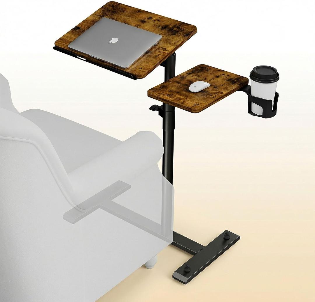 Aothia Small Standing Desk Rolling Table Adjustable Height, Laptop Mobile Stand with Wheels, Overbed Table, Portable Computer Workstation with Tiltable Desktop for Teacher Classroom Home Office, Brown, 23.5 inches x 11.8 inches x 33 inches
