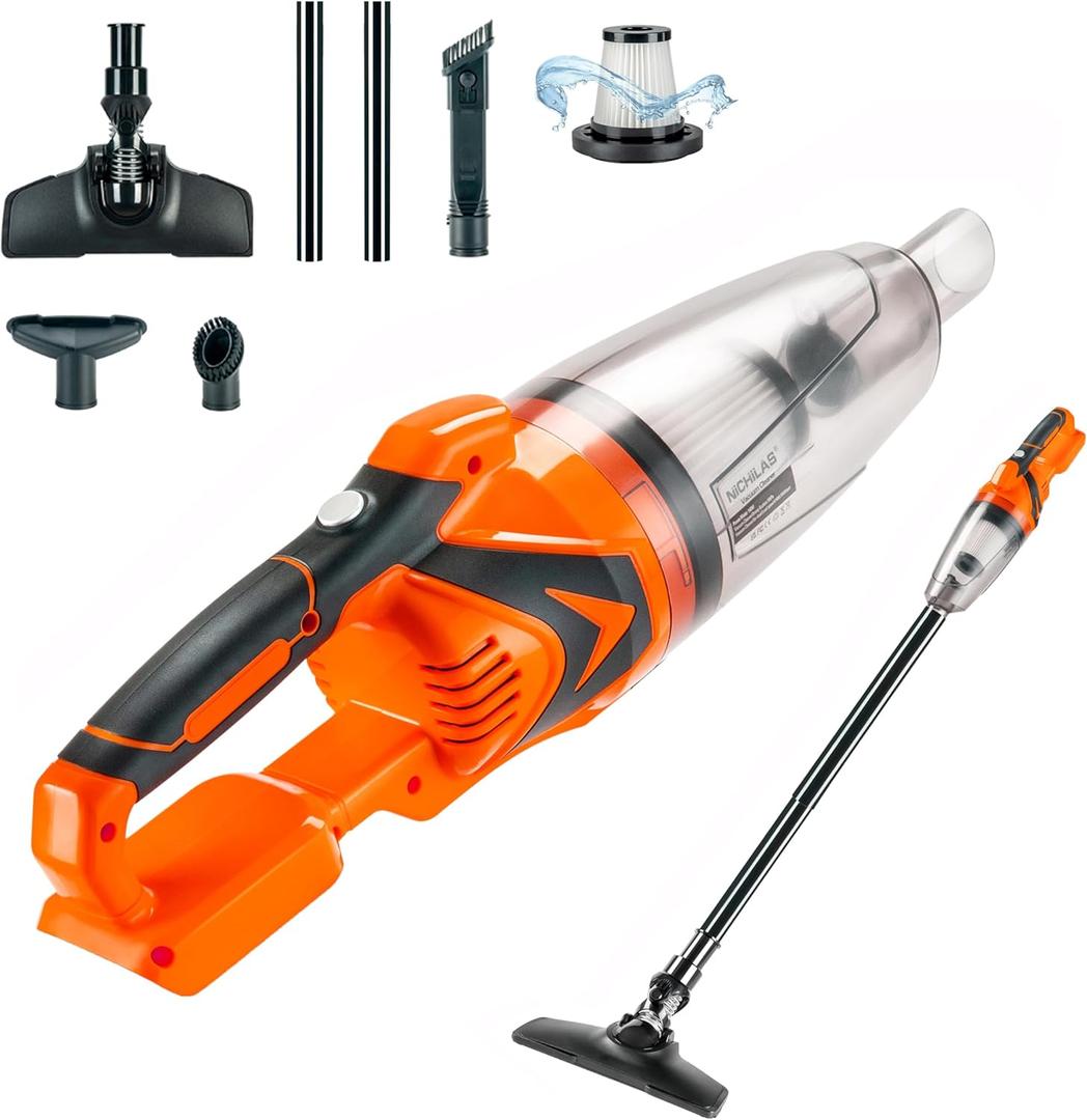 Cordless Vacuum Cleaner Handheld Stick Vacuum Cleaner 10kPa Powerful Suction 4 Different Heads for Home Pets Floor Car, Compatible with DEWALT 20V MAX Batteries (NO Battery)