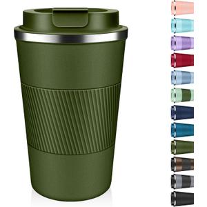 Insulated Coffee Tumbler 17 oz, Stainless Steel Coffee Mug with Lids, Travel Coffee Mug Leak Proof, Double Wall Vacuum Insulated Reusable Coffee Cup, Keep Drinks Hot and Cold, Military Green, 17 Ounce