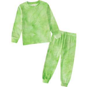 Jimonda Soft Pajamas Kid Boys/Girls Clothes long sleeve 2pc Tee/Pants Pjs Set Toddler tie dye Fluff Sleepwear Outfits 2T-14Y (9-10 Years, Green)