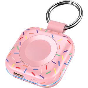 Portable Wireless Charger for Apple Watch 9,1200mAh Fast Charging iWatch Charger Keychain,Magnetic Wireless Travel Power Bank for Apple Watch Series11/ 10/9/8/7/6/SE/5/4/3/2/1/Ultra, Festival Gift (Colorful Rose Red)