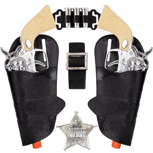 ArtCreativity Cowboy Toy Gun Holster and Belt 9 Piece Set for Kids. 2 Toy Pistols, 1 Sheriff Badge, 2 Gun Holsters, and 3 Play Bullets, 1 Adjustable Belt, Old Western Action Belt for Sheriff