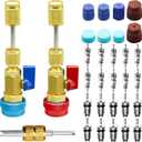31Pcs R134A Valve Core Quick Remover Installer Tool Set, High Low Pressure AC Valve Core Removal Tool with R134A Valve Core AC Service Port Cap Valve Stem Kit for Refrigerant Air Conditioner System