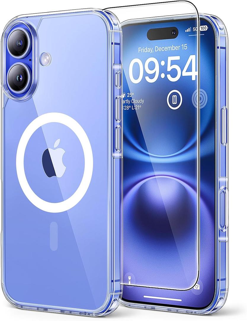 TAURI for iPhone 16 Case, Compatible with MagSafe, with Screen Protectors, Anti-Yellowing Military-Grade Protection, Shockproof Slim Magnetic Phone Case for iPhone 16 6.1", Clear