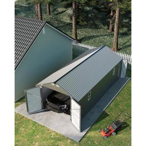 Garvee 12x25 ft Enclosed Metal Car Port, Oversized Carport with Vertical Steel Roof for All-Weather Use, Metal Garage Shed with Man Door for Full-Sized Pickup Trucks & SUV, Gray