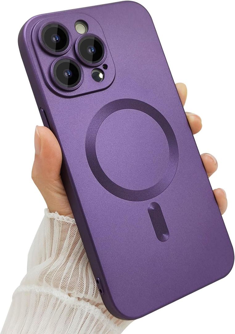 Magnetic case for iPhone 14 Pro Max Phone Case for Women, Matte Luxury Soft Metallic Luster Design with Camera Lens Protector, Compatible with Magsafe Case for iPhone 14 Pro Max 6.7"-Purple