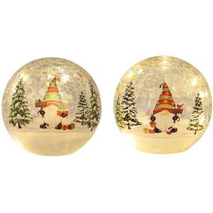 PHITRIC Christmas Decorations Indoor, 2 PCS Sparkling Christmas Gnomes Globes with LED Lights and Timer, Xmas Table Decor Centerpieces Crackle Glass Ball for Fireplace, Home, Tabletop, Mantel, Shelf