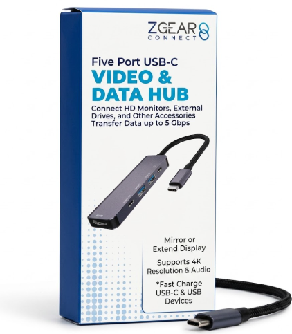 Five Port USB-C VIDEO & DATA HUB