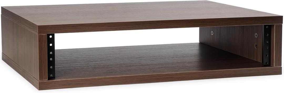 Wooden Desktop Studio Rack, 19-Inch Rack-Mount Compatible, 373mm Usable Depth, Threaded Rails, Natural or Walnut, 2U-8U (Walnut Woodgrain, 2U)