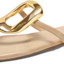 Coutgo Womens Flat Sandals Comfortable Flip Flops Slide Sandals Summer Beach Shoes with Metal Decoration (Beige), Size 8