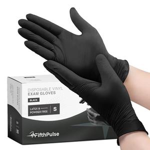FifthPulse Black Vinyl Disposable Gloves Small 50 Pack - Latex Free,Powder Free Medical Exam Gloves - Surgical,Home,Cleaning,and Food Gloves - 3 Mil Thickness S