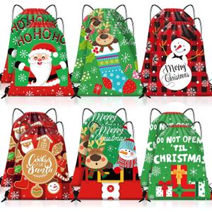 Locmeo 12 Pcs Christmas Drawstring Gift Bags Christmas Wrap Bags Sack Polyester Gift Wrapping Backpack with Wearable Drawstring for Holiday