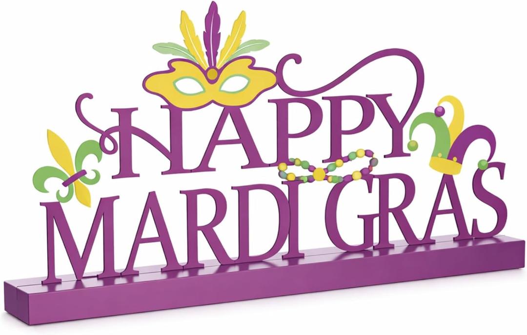 Happy Mardi Gras Metal Sign Mardi Gras Table Decoration Centerpiece Metal Letter Sign Holiday Tabletop Decor Dinner Carnival Party Supplies for Home Office Mantel Party Supplies