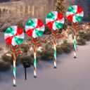 BRIGHTDECK Christmas Solar Pathway Lights, 27" Set of 4 Lollipops Peppermint Stake Lights, Candy Cane Lights with 8 Modes, Outdoor Christmas Decoration for Yard, Pathway, Patio (4pcs RedGreen)