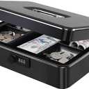 KYODOLED Metal Cash Box with Combination Lock Money Box for Cash Safe Metal Box with Money Tray for Security Lock Box 11.81"x 9.45"x 3.54" Black X Large