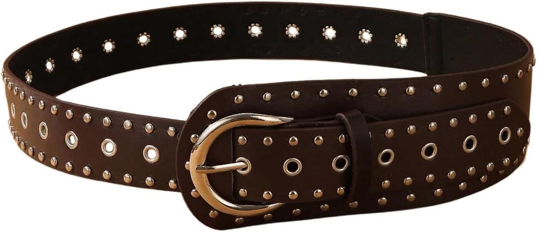 Floerns Women's Studded Belts Y2k Belt Western Cowgirl Leather Belt for Pants (Coffee)
