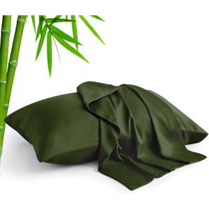 BEDELITE Olive Green Pillow Cases Queen Size Set of 2, Rayon Derived from BambooCooling Pillow Cases for Hot Sleepers & Night Sweats, Breathable and Silky Soft Envelope Pillowcases, 20"x30", 2 Pack Queen20"X 30"