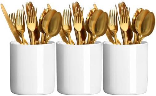 Utensils Holder, Caddy Cutlery Holder Silverware, Utensils Organizer Elegant white Porcelain, Spoon Holder for Party Tableware Holder for Kitchen Table, Cabinet (H 4.72'')