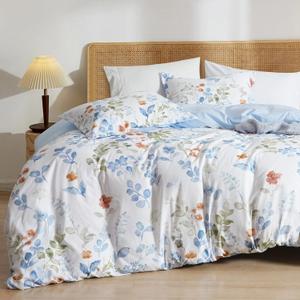 PHF Ultra Soft Paisley Duvet Cover King Size, Printed Bedding Set 3 Pieces, Comfy Farmhouse Pattern Duvet Cover Set with 2 Pillow Shams, Zipper Closure and 8 Ties, 104"x90", White & Blue (White & Blue (No Comforter))