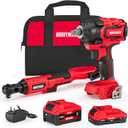 Alloyman 20v 3/8'' Cordless Ratchet Wrench 44 ft-lbs (60 Nm) and 1/2'' Brushless Impact Wrench 516 ft-lbs(700 Nm) Combo Set, with Variable Speed, LED Light, 4.0Ah &2.0Ah Battery, Charger