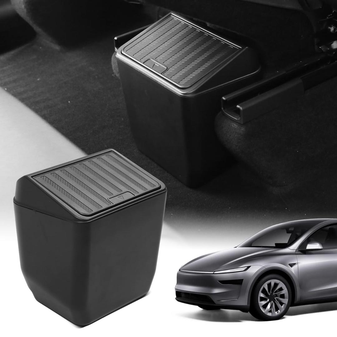 Shademax Rear Trash Can for Tesla Model Y Juniper 2026 2025 Center Console Organizer Backseat Storage Box Underseat Storage Tray Garbage Can Bin for Model Y Juniper Accessories Press Open Design Black