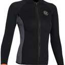 Wetsuit Top Jacket Women Men 3MM Neoprene Long Sleeve Dive Scuba Wet Suit Shirt, 2MM 1.5MM Warm Front Zipper Wetsuits Shirts Vest Surfing Swimming Snorkeling Kayaking Suit in Cold Water Sports (XX-Large)