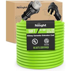 Nilight 50FT 50 Amp Generator Extension Cord 250V Heavy Duty 6/3+8/1 Gauge Pure Copper STW Wire ETL Listed 4 Prong 14-50P SS2-50R&CS6364 Suit for RV Camper Outdoor Use Bright Green