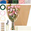50 Sheets 22" x 14.2" Flower Bouquet Wrapping Bags Kraft Paper Sleeves, Total 159Pcs RibbonsX3 Pruning ShearsX1 Card HolderX50 CardsX50 RopeX5 Floral Bouquets Bag for Flowers Bar Graduation Wedding