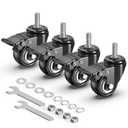 HOLKIE Stem Caster Wheels 2 inch Total Locking Casters Set of 4, Threaded Stem 3/8" -16 x 1 (Diameter 3/8", Length 1") Swivel Heavy Duty Castors Black