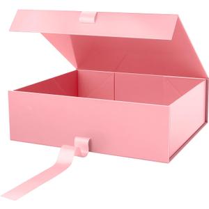 PACKHOME 17x14.5x5.5 Inches, Extra Large Gift Box with Lid, Magnetic Closure Boxes with Ribbon for Clothes and Large Gifts (Glossy Pink)