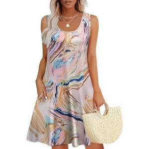 WEESO Womens Summer Dresses Loose U Neck Sleeveless Sundresses Dress with Pockets 2XL