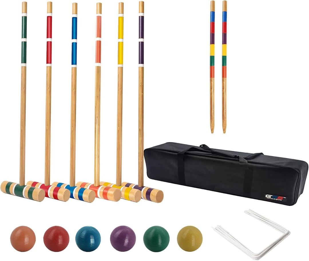 GSE Games & Sports Expert 30'' Classic Six Player Croquet Set with Wooden Mallets, Colored Balls, Sturdy Carrying Bag for Family & Friends, Great for Outdoor Lawn, Backyard, Park