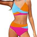 WIQI Girls Swimsuit Bikini Set 2 Piece Bathing Suits Color Block Criss Cross Swimwear Size 13-14year