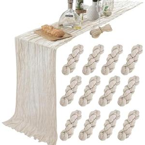 YARGEZON 10 Pack 10 Ft Cream Beige Cheesecloth Table Runner Gauze Long Table Runners Cheese Cloth for Ivory Wedding Party Table Decor (35 x 120 Inch)
