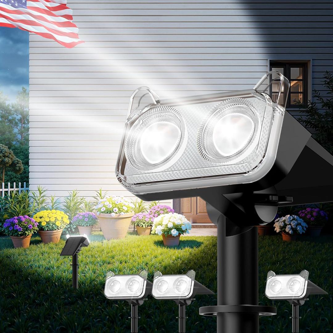 WdtPro Solar Spot Lights Outdoor for Flag, Tree, Sign, Mailbox, Solar Lights Outdoor Waterproof, Bright Landscape Spotlights, Auto ON/Off, Dusk to Dawn Lighting for Yard Patio Garden Pathway, 4 Pack (Cool White)