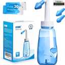 Neti Pot Sinus Rinse Bottle 300 ML with 30 Nasal Wash Salt Packets and Sticker Thermometer Nose Wash Cleaner Pressure Rinse Nasal Irrigation for Adult & Kid BPA Free (Blue)