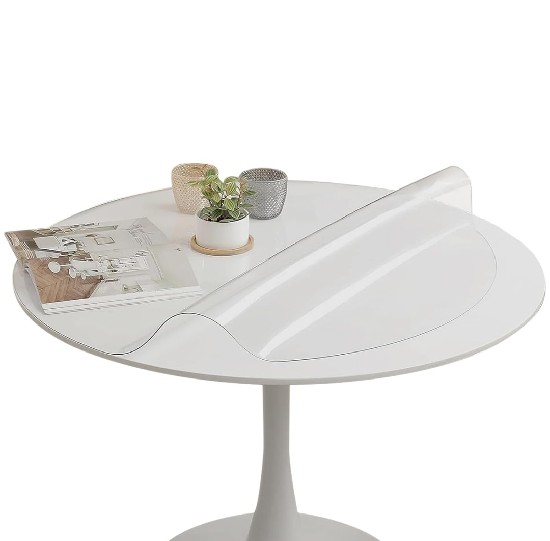 Eralove 2mm Frosted Round PVC Tablecloth, Dia.48 Inches, Waterproof, Wipeable, Kitchen Dining Room Wood Furniture Protector