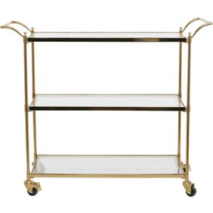 Deco 79 Metal Rolling 3 Glass Shelves Bar Cart with Lockable Wheels, 38" x 14" x 31", Brass