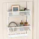 Over The Door Hooks Organizer, Door Hanger Towel Rack with 2 Baskets, Adjustable Over The Door Coat Rack, Back of Door Storage for Bedroom, Kitchen, Bathroom (White)