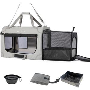 Extra Large Expandable Cat Carrier Soft Sided for Car, Portable Small Dog Carrier for 2 Cats, 24"x16.5"x16" Road Travel Folding Comfortable Design with Litter Box and Bowl