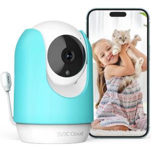 SV3C Indoor Security Camera 2K Pan/Tilt Wireless WiFi Pet Camera Temp & Humidity Cry Noise and Motion Detection, Two Way Audio 2.4G&5G Baby Monitor IR Night Vision Compatible with Alexa (Blue)