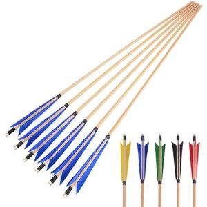 Archery Hunting Arrow Traditional Wood/Bamboo Arrow with 5 Inch Turkey Feather Target Arrows for Recurve / Longbow