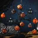 24 Pieces Halloween Day Ball Ornament,Glitter Black Ghost Tree Ornament Sequin Halloween Ball for Tree Home Party Hanging Decor