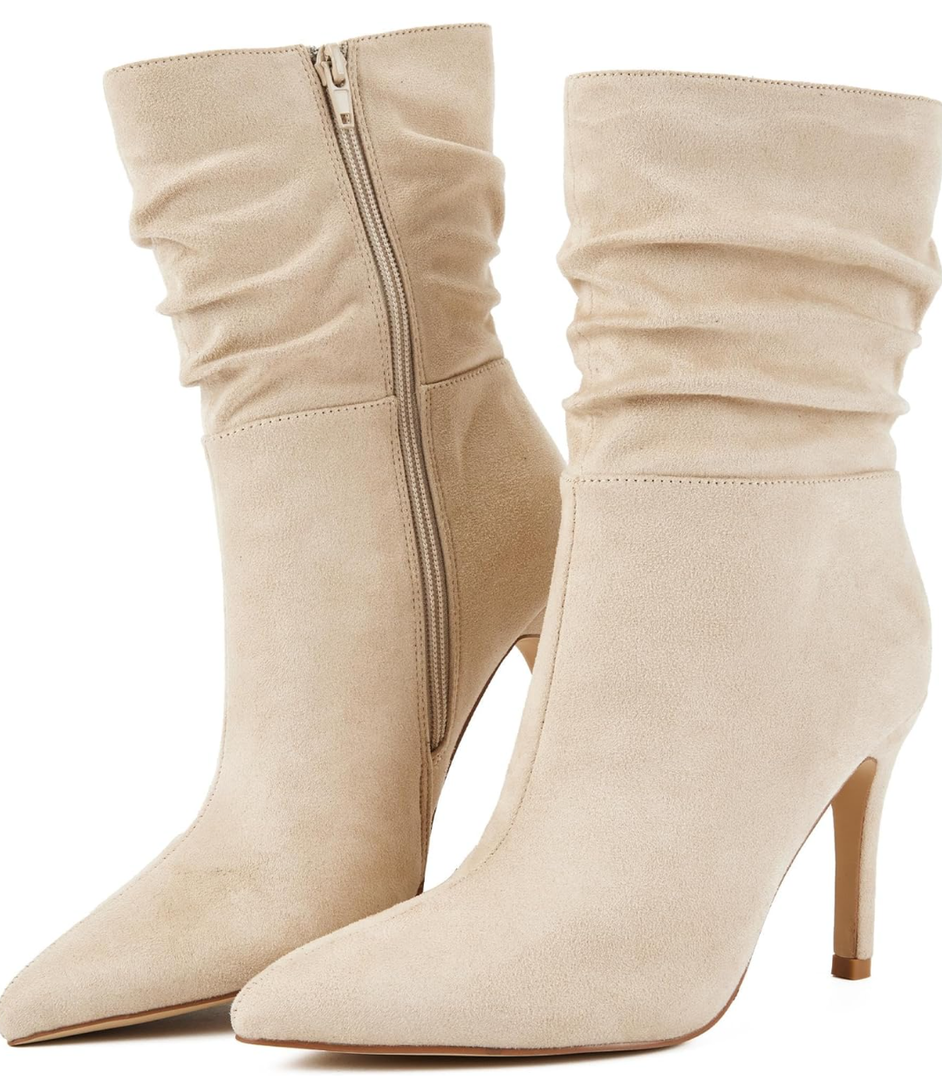 Women's Stiletto High Heel Boots Slouchy Ankle Boots Sexy Dress Boots Beage 7