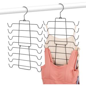 2 Pack Tank Top Hangers Space Saving, Bra Hangers for Closet Organizer, 360° Rotating Metal Bra Organizer with 16 Hooks, Hanging Sport Bras Holder & Storage, Hangers for Tank Top, Black